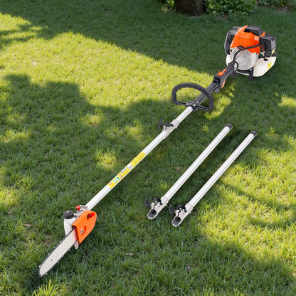 Benzinbetriebene Hochentaster-Säge, 43 cm³ Zweitakt-Benzin-Hochentaster mit 25,4 cm Schwertlänge, kabellos, mit drehbarem Kopf, ausziehbar von 2,1 bis 3,6 m, leistungsstarke Kettensäge zum Baumschnitt.