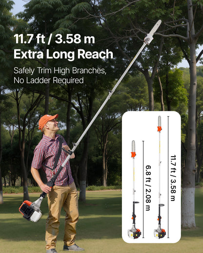 Benzinbetriebene Hochentaster-Kettensäge, 33 cm³ Zweitakt-Benzinmotor, 20,3 cm Schwertlänge, Akku-Baumtrimmer mit 850 ml Tank, ausziehbar von 2,08 bis 3,58 m, leistungsstarke Kettensäge zum Baumschnitt und zur Baumpflege