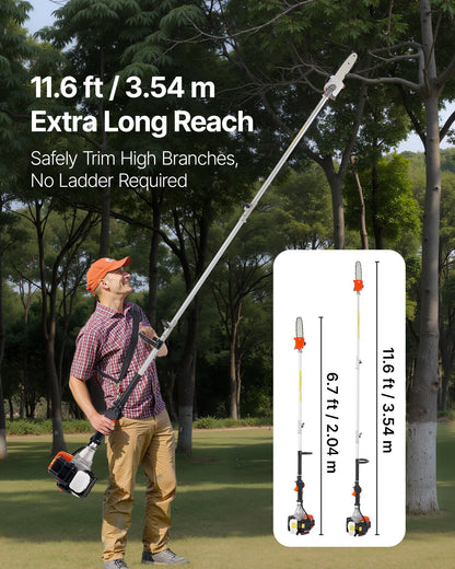 Benzinbetriebene Hochentaster-Säge, 33 cm³ Zweitakt-Benzin-Hochentaster mit 20,3 cm Schwertlänge, Akku-Baumtrimmer mit 850 ml Kraftstofftank, 2 bis 3,5 m ausziehbar, leistungsstarke Kettensäge zum Baumschnitt und zur Baumpflege