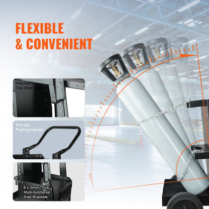 Welding Cart, 2-Tier Heavy Duty Welder Cart with Anti-Theft Lockable Cabinet, 120.2 kg Weight Capacity, 360° Swivel Wheels, Tank Storage Safety Chains, Welding Cabinet for TIG, ARC, Plasma Cutter