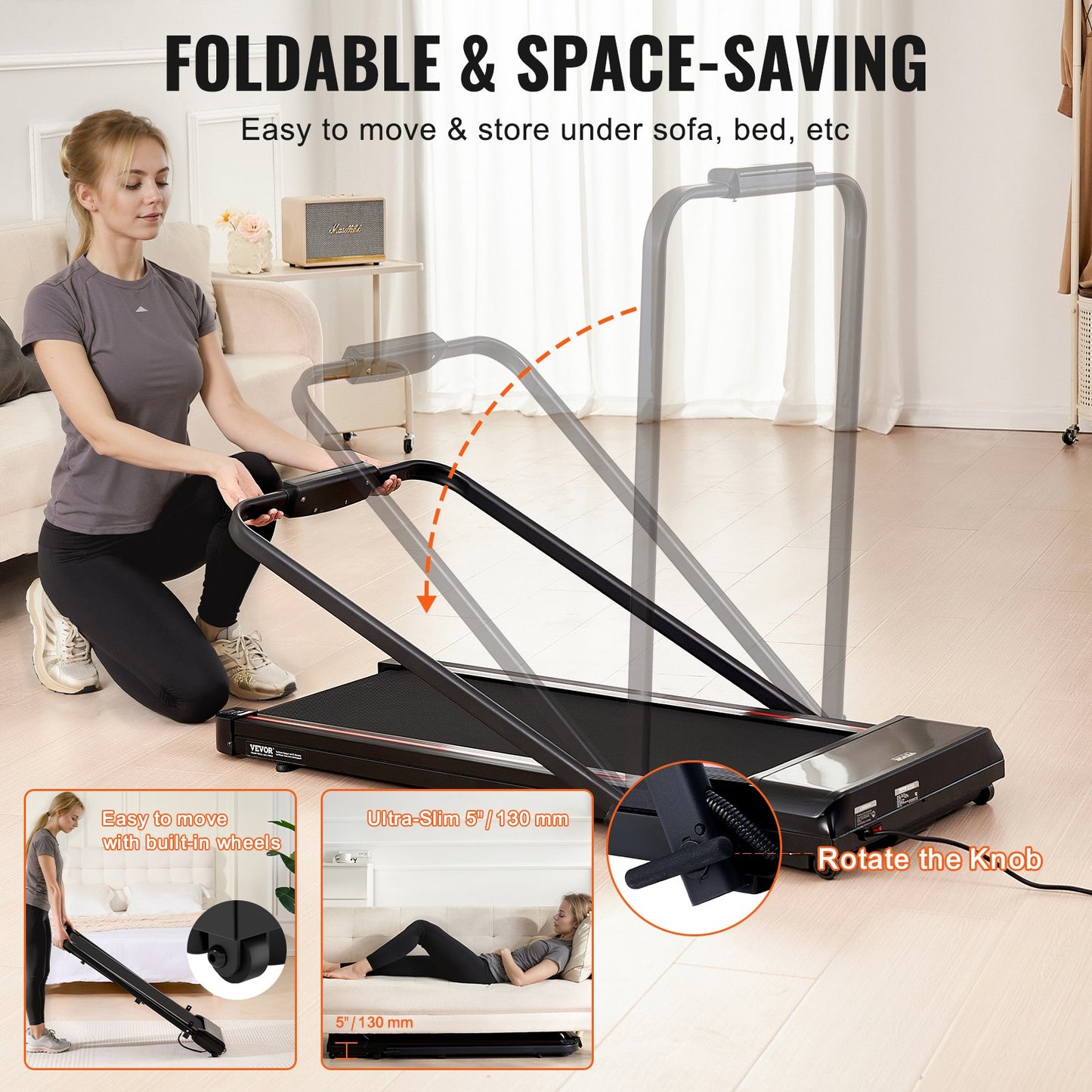 Walking Pad, Under Desk Treadmill for Home Office, Working Walking Running Machine, 265 Lbs Capacity Folding Treadmill, 2.5HP 2 in 1 Portable Pad with Handle Bar, Remote Control and LED Display