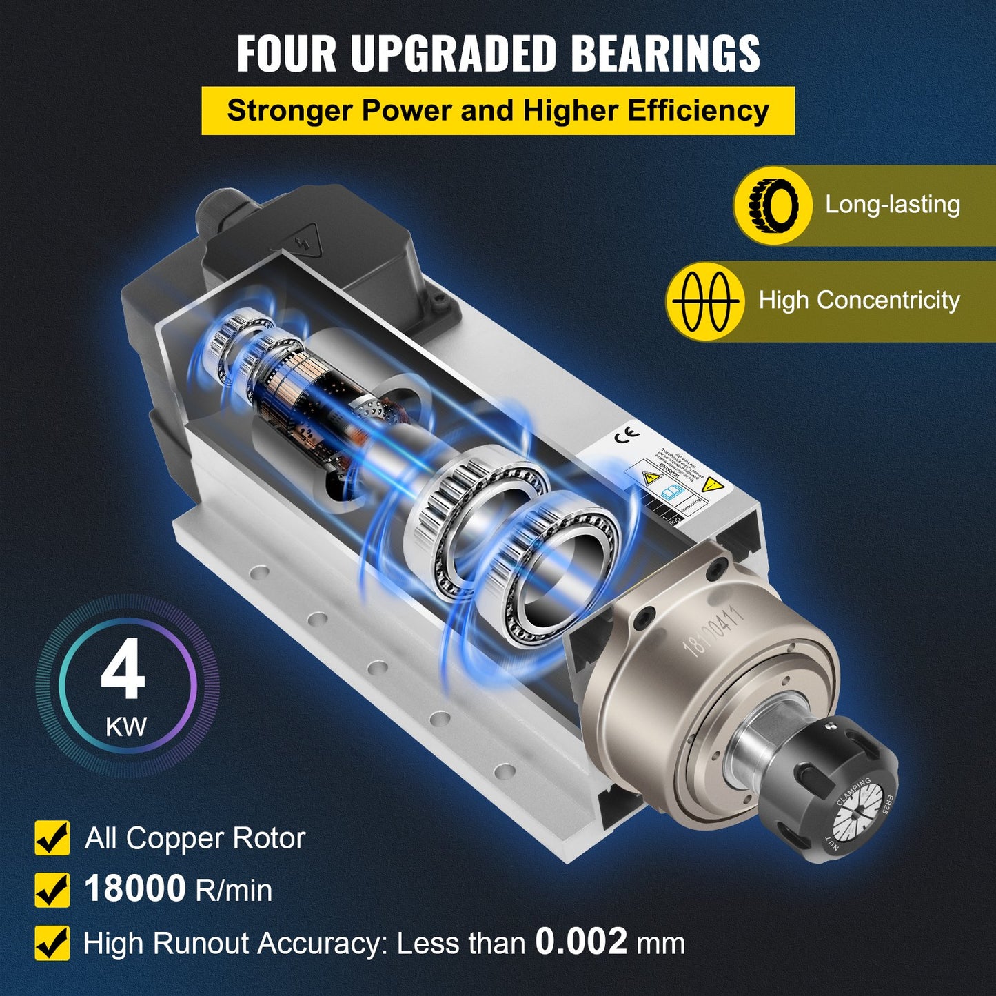 4KW 2220V Air Cooled Spindle Motor ER25 CNC Air Cooling Spindle Motor for CNC Engraving Milling Machine