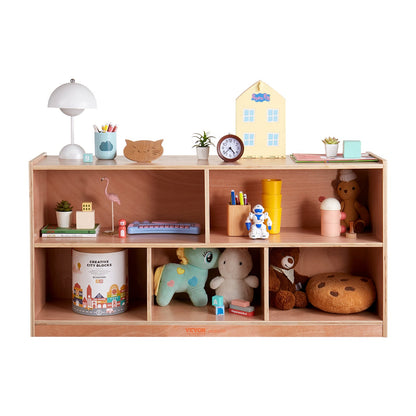 Cubby Mobile Tray Storage Cabinet, 5-Compartment Cubby Storage Shelf, Cubby Storage Cabinet 2-shelf, Classroom Cubbies, Classroom Furniture for Home, Daycare and Preschool, Natural