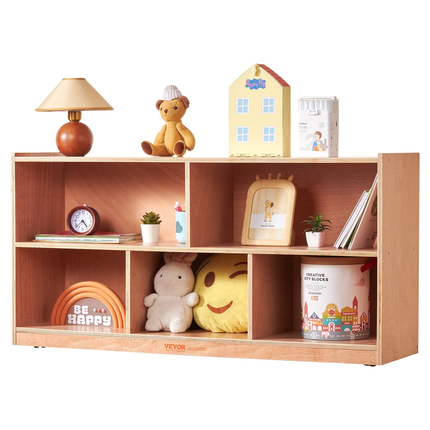 Cubby Mobile Tray Storage Cabinet, 5-Compartment Cubby Storage Shelf, Cubby Storage Cabinet 2-shelf, Classroom Cubbies, Classroom Furniture for Home, Daycare and Preschool, Natural