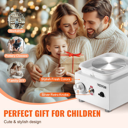 Mini-Töpferscheibe, Drehzahl einstellbar von 0–320 U/min, abnehmbare Formscheibe, 2,56 Zoll/3,94 Zoll Drehteller, elektrische Keramikscheibe, 18-teiliges Zubehör, für Kunsthandwerk und Heimwerkerprojekte, Weiß
