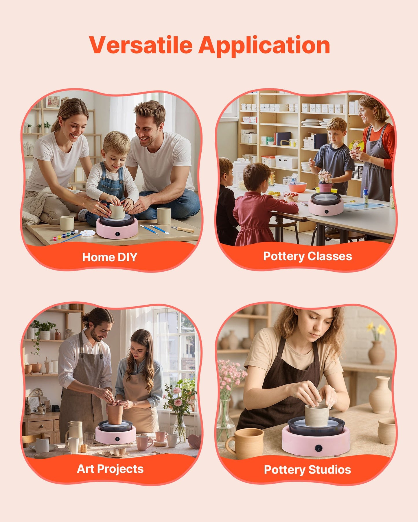 Mini Pottery Wheel, 158 mm Turntable, Forward and Reverse Rotation, Adjustable Speed, Electric Clay Wheel for Kids and Beginners, with Shaping Tools, for Home DIY, Pottery Classes, Pink