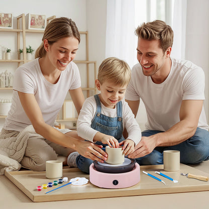 Mini Pottery Wheel, 158 mm Turntable, Forward and Reverse Rotation, Adjustable Speed, Electric Clay Wheel for Kids and Beginners, with Shaping Tools, for Home DIY, Pottery Classes, Pink