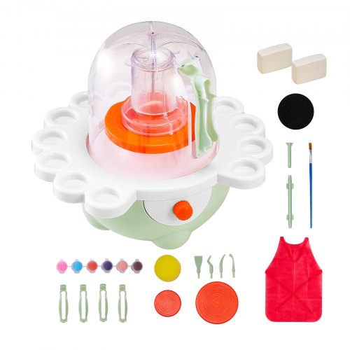 Mini Pottery Wheel, 50 mm and 80 mm Turntables, Adjustable Speed, Electric Clay Wheel for Kids and Beginners, Complete Pottery Set with Clay Sculpting Tools, Gift for Boys and Girls, Green