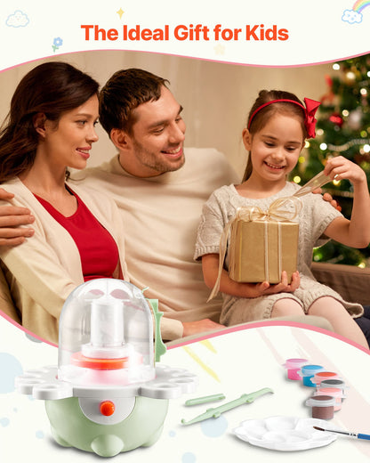 Mini Pottery Wheel, 50 mm and 80 mm Turntables, Adjustable Speed, Electric Clay Wheel for Kids and Beginners, Complete Pottery Set with Clay Sculpting Tools, Gift for Boys and Girls, Green