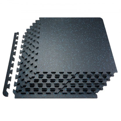 0.56 Inch Thick Gym Floor Mats, 12 Tiles Rubber Top with EVA Foam, 25" x 25" Gym Flooring Workout Mats with 48 sq.ft Coverage, Interlocking Puzzle Gym Mats for Gym, Home, Garage, Black & Blue