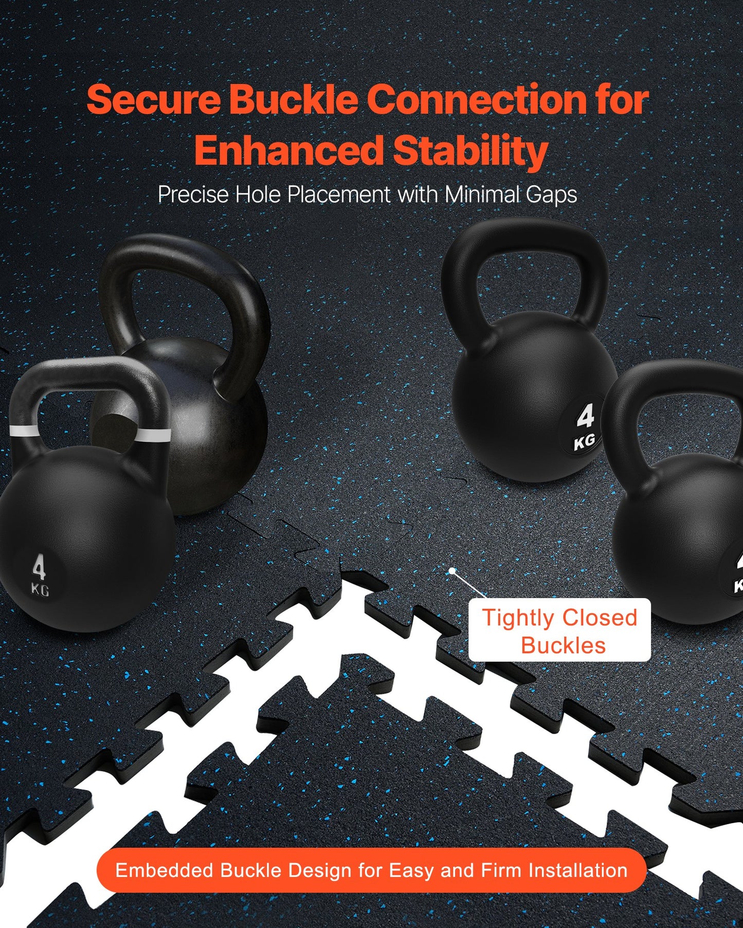 0.56 Inch Thick Gym Floor Mats, 12 Tiles Rubber Top with EVA Foam, 25" x 25" Gym Flooring Workout Mats with 48 sq.ft Coverage, Interlocking Puzzle Gym Mats for Gym, Home, Garage, Black & Blue