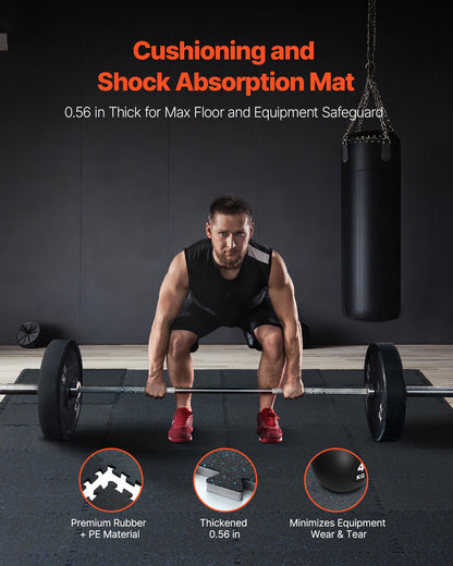 0.56 Inch Thick Gym Floor Mats, 6 Tiles Rubber Top with EVA Foam, 25" x 25" Gym Flooring Workout Mats with 25 sq.ft Coverage, Interlocking Puzzle Gym Mats for Gym, Home, Garage, Black & Blue