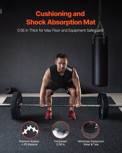 0.56 Inch Thick Gym Floor Mats, 6 Tiles Rubber Top with EVA Foam, 25" x 25" Gym Flooring Workout Mats with 25 sq.ft Coverage, Interlocking Puzzle Gym Mats for Gym, Home, Garage, Black & White