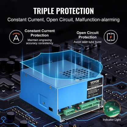 CO2 Laser Power Supply, 40W, Power Supply for 40W Laser Tube, Constant Current Protection, Open Circuit Protection, Fast Heat Dissipation, Compatible for Multi-brand Laser Engravers & Cutters