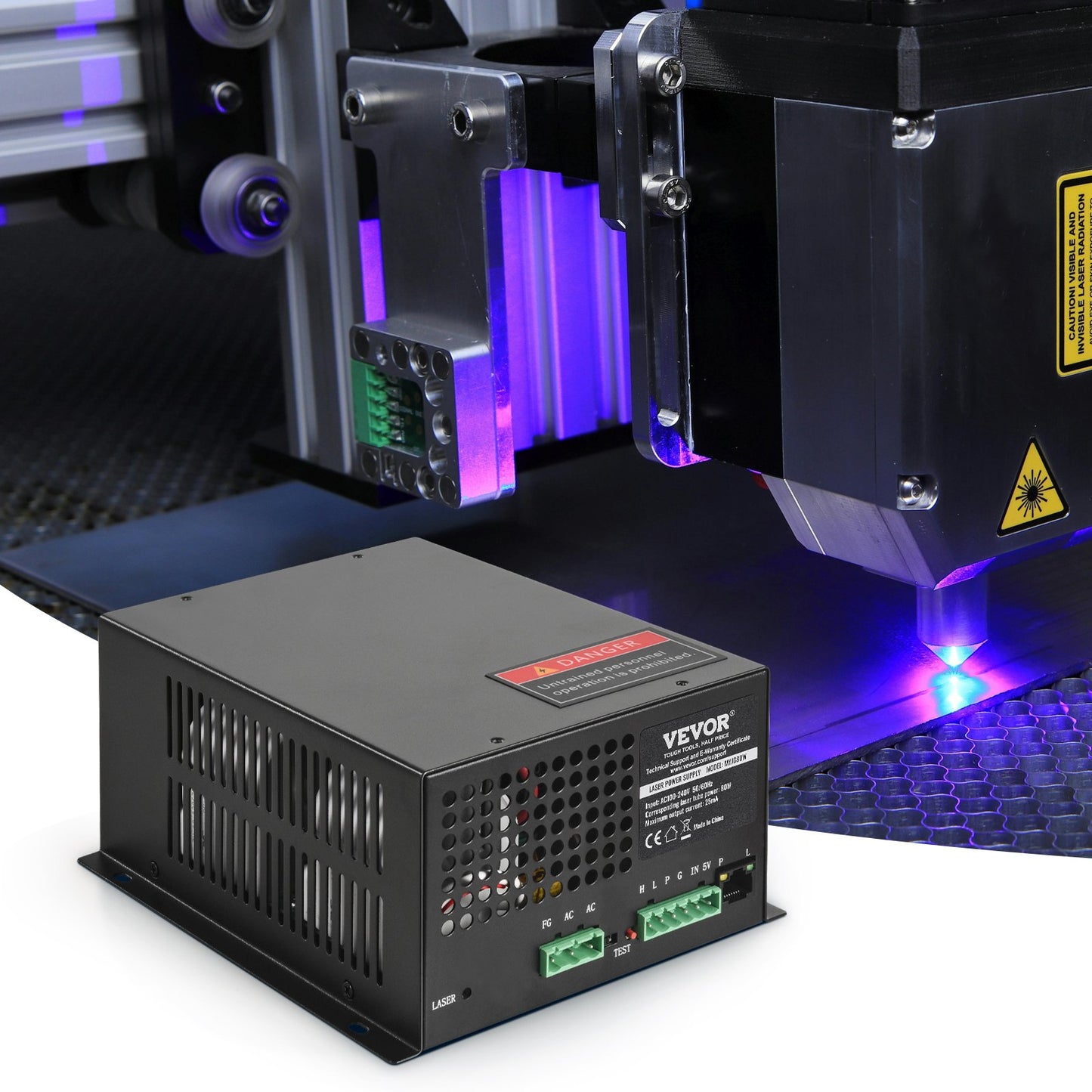 CO2 Laser Power Supply, 80W, Power Supply for 80W Laser Tube, Constant Current Protection, Open Circuit Protection, Fast Heat Dissipation, Compatible for Multi-brand Laser Engravers & Cutters
