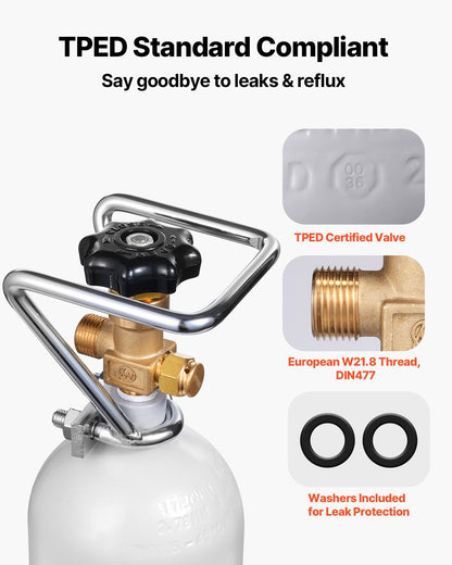 CO2 Tank, 4.41 lbs New Alloy Steel Cylinder, CO2 Air Tank with Gray Spray Coating, DIN477 Valve, Handle & Adjustable Pressure, TUV Approved Gas Cylinder for Draft Beer Dispensing and Soda Maker