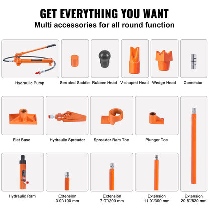 10 Ton Porta Power Kit, Portable Hydraulic Jack with 4.6 ft/1.4 m Oil Hose, Auto Body Frame Repair Kit with Storage Case for Car Repair, Truck, Farm