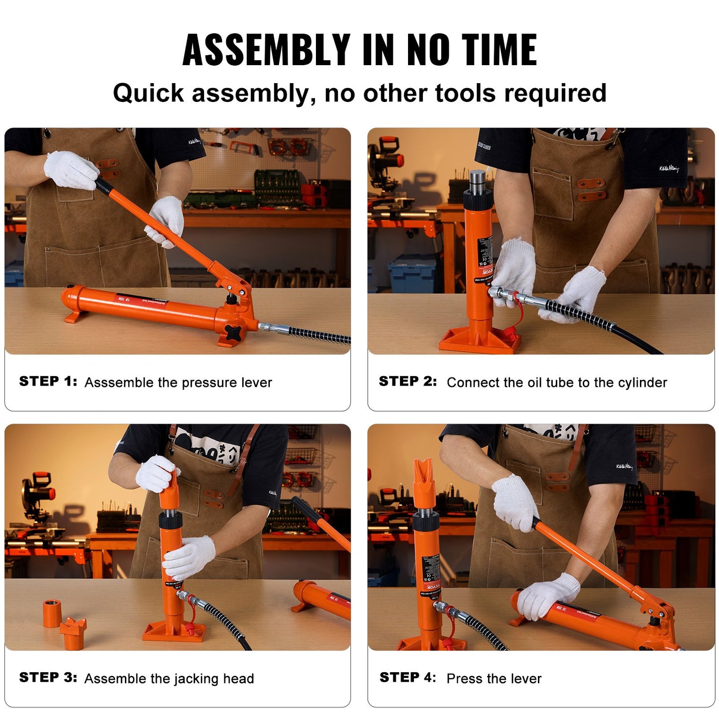 10 Ton Porta Power Kit, Portable Hydraulic Jack with 4.6 ft/1.4 m Oil Hose, Auto Body Frame Repair Kit with Storage Case for Car Repair, Truck, Farm