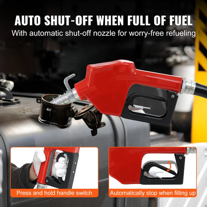 Fuel Transfer Pump, 12V DC 16 GPM 1/4 HP, Gasoline Extractor Pump with Automatic Nozzle, Discharge Hose & Suction Pipe for Gasoline, Diesel, Kerosene, Ethanol & Methanol Blends, and Biodiesel