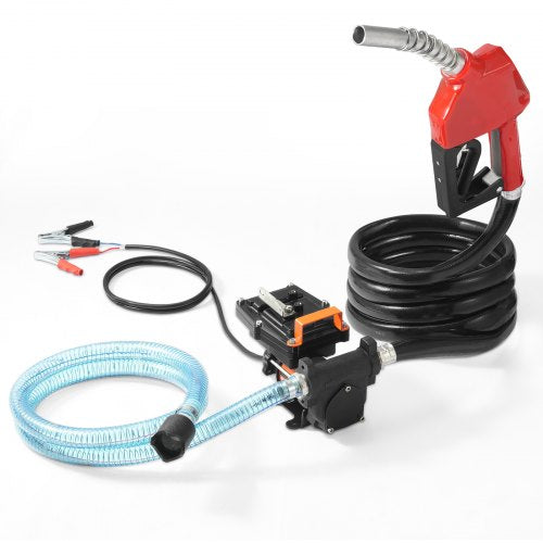 Fuel Transfer Pump, 12V DC 57L/min(15 GPM) 186W(1/4 HP), Portable Electric Diesel Transfer Pump with Auto Shut-Off Fuel Nozzle, Long Inlet & Outlet Hose for Gasoline, Diesel, Kerosene, Methanol Blends
