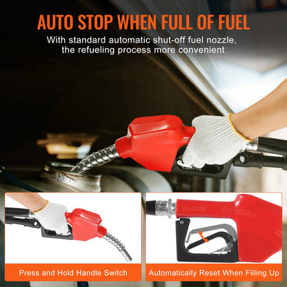 Fuel Transfer Pump, 12V DC 57L/min(15 GPM) 186W(1/4 HP), Portable Electric Diesel Transfer Pump with Auto Shut-Off Fuel Nozzle, Long Inlet & Outlet Hose for Gasoline, Diesel, Kerosene, Methanol Blends