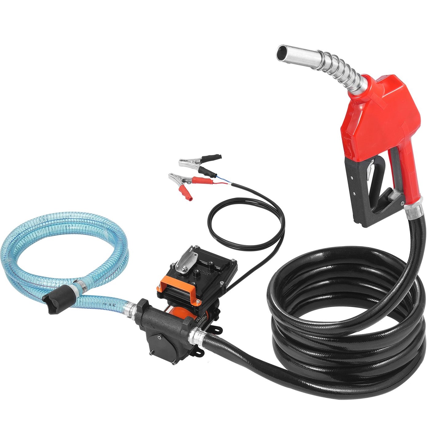 Fuel Transfer Pump, 12V DC 57L/min(15 GPM) 186W(1/4 HP), Portable Electric Diesel Transfer Pump with Auto Shut-Off Fuel Nozzle, Long Inlet & Outlet Hose for Gasoline, Diesel, Kerosene, Methanol Blends