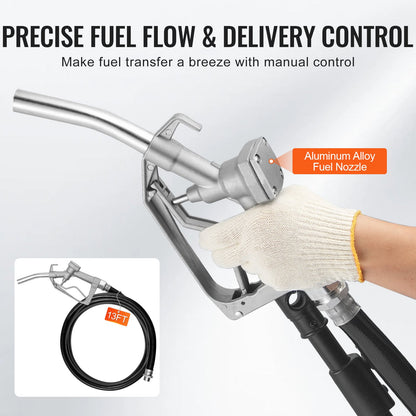 Fuel Transfer Pump, 12V DC 57L/min(15 GPM) 149W(1/5 HP), Gear-Type Electric Diesel Transfer Pump with Auto Shut-Off Fuel Nozzle, Long Inlet & Outlet Hose for Gasoline, Diesel, Kerosene, Ethanol Blends