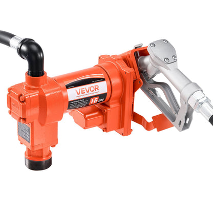 Fuel Transfer Pump, 12V DC 61 L/min(16 GPM) 186W(1/4 HP) Diesel Pump, Extractor Pumps with Manual Nozzle, Discharge Hose and Suction Pipe, for Gasoline, Diesel, Kerosene, Ethanol-Methanol Blends & Biodiesel