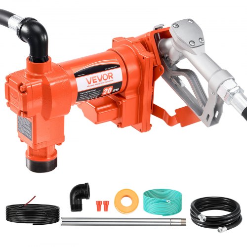 Fuel Transfer Pump, 12V DC 76 L/min(20 GPM) 186W(1/4 HP) Diesel Pump, Extractor Pumps with Manual Nozzle, Discharge Hose and Suction Pipe, for Gasoline, Diesel, Kerosene, Ethanol-Methanol Blends & Biodiesel