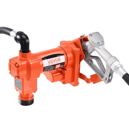 Fuel Transfer Pump, 12V DC 76 L/min(20 GPM) 186W(1/4 HP) Diesel Pump, Extractor Pumps with Manual Nozzle, Discharge Hose and Suction Pipe, for Gasoline, Diesel, Kerosene, Ethanol-Methanol Blends & Biodiesel