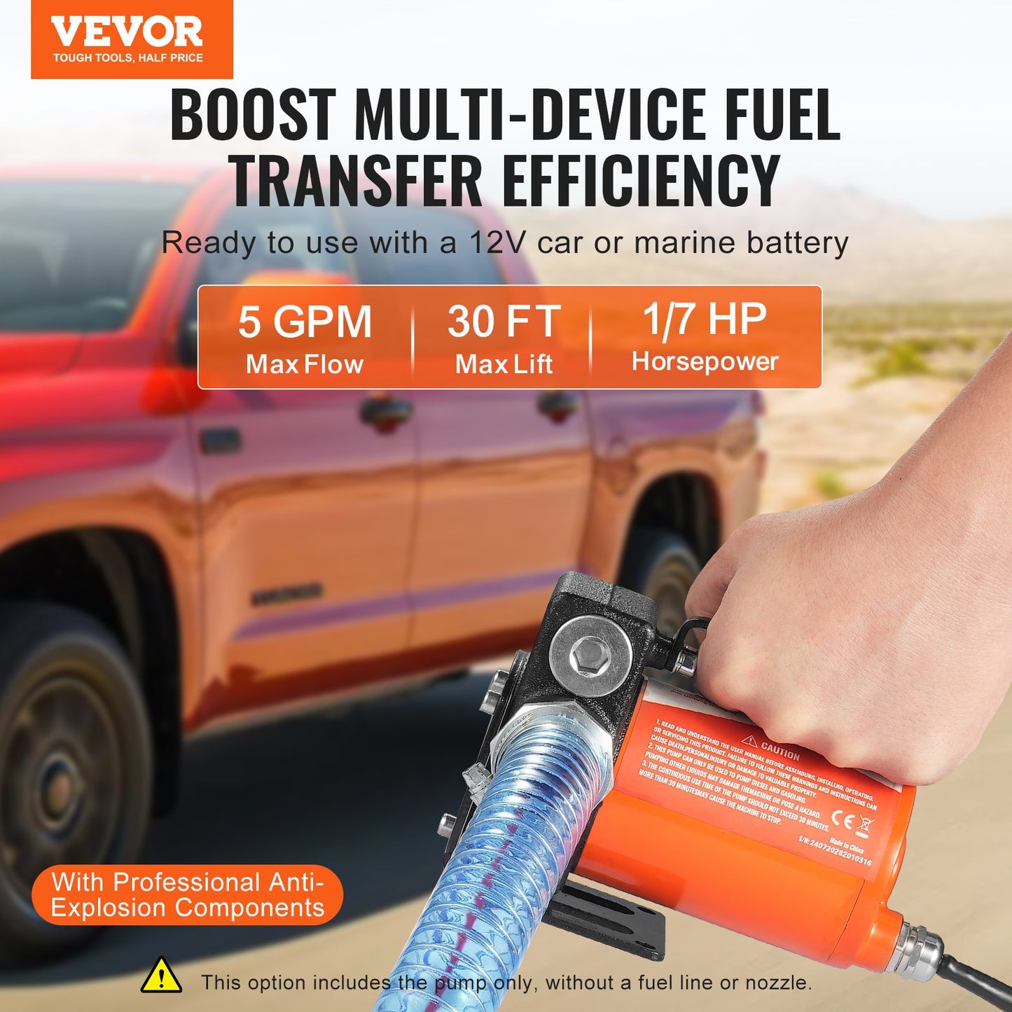 Fuel Transfer Pump, 12V DC 19L/min(5 GPM) 75W(1/10 HP), Portable Electric Diesel Transfer Pump with Auto Shut-Off Fuel Nozzle, Long Inlet & Outlet Hose for Gasoline Diesel, Kerosene, Methanol Blends