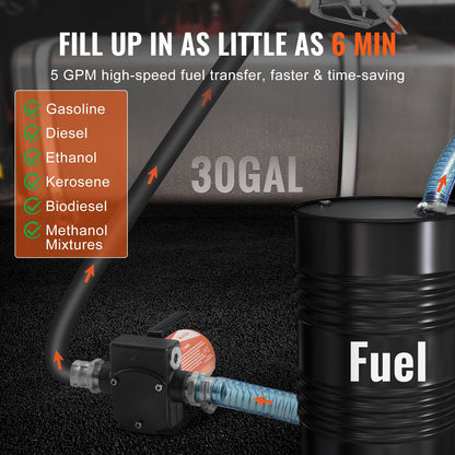 Fuel Transfer Pump, 12V DC 19L/min(5 GPM) 75W(1/10 HP), Portable Electric Diesel Transfer Pump with Auto Shut-Off Fuel Nozzle, Long Inlet & Outlet Hose for Gasoline Diesel, Kerosene, Methanol Blends