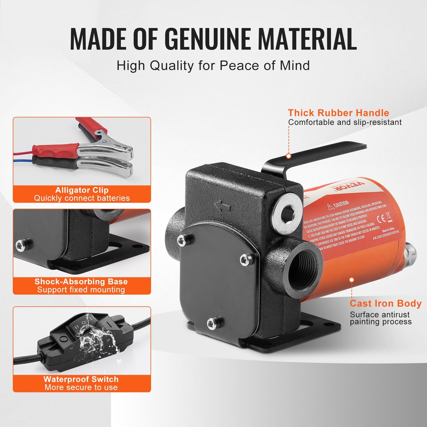 Fuel Transfer Pump, 12V DC 19L/min(5 GPM) 75W(1/10 HP), Portable Electric Diesel Transfer Pump with Auto Shut-Off Fuel Nozzle, Long Inlet & Outlet Hose for Gasoline Diesel, Kerosene, Methanol Blends