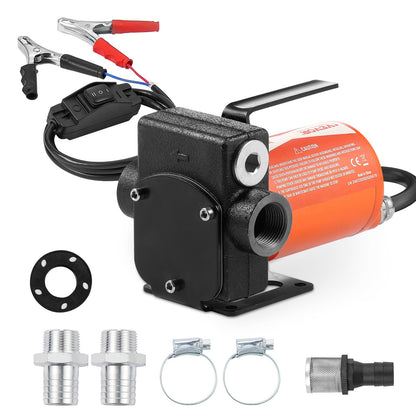 Fuel Transfer Pump, 12V DC 19L/min(5 GPM) 75W(1/10 HP), Portable Electric Diesel Transfer Pump with Auto Shut-Off Fuel Nozzle, Long Inlet & Outlet Hose for Gasoline Diesel, Kerosene, Methanol Blends