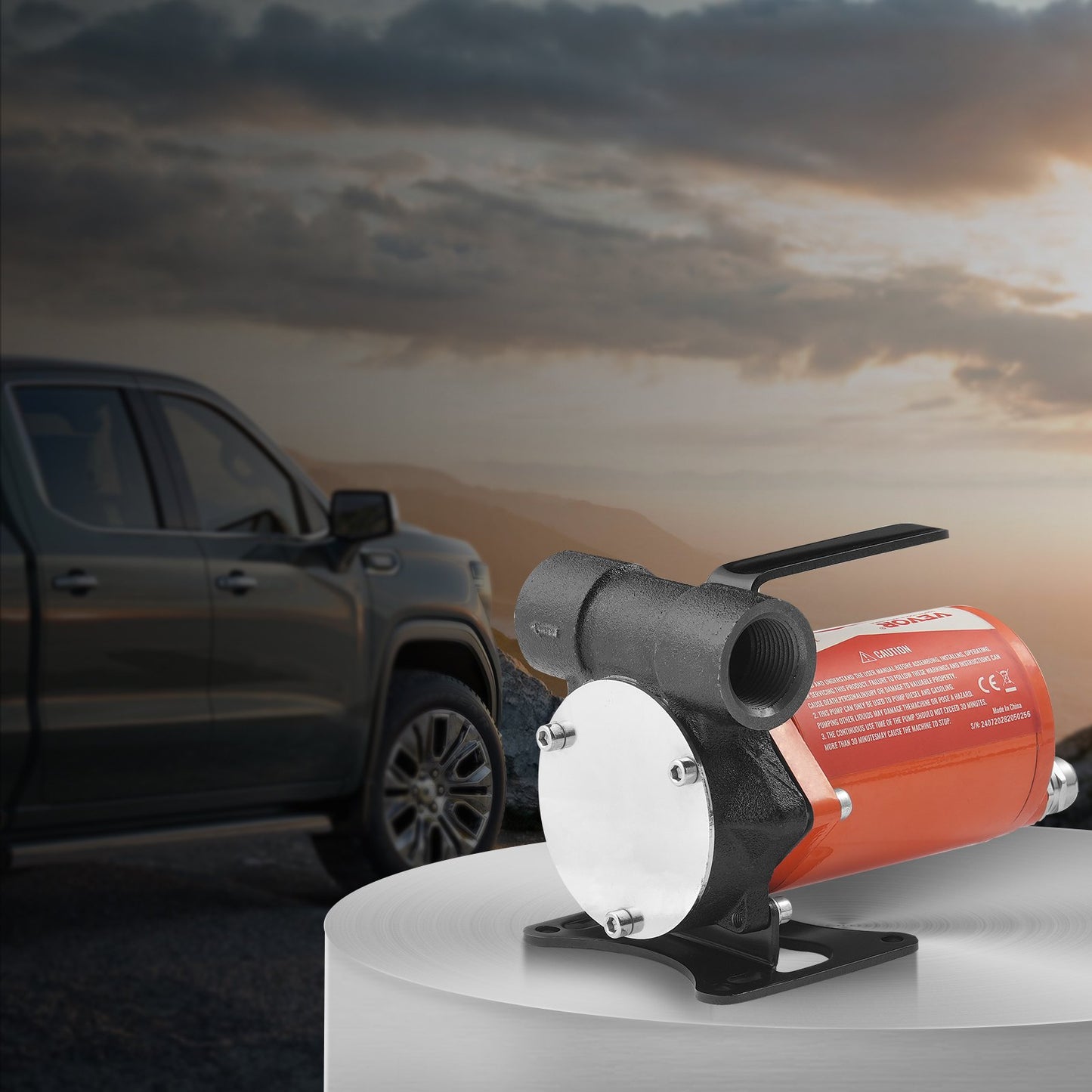 Fuel Transfer Pump, 12V DC 30L/min(8 GPM) 124W(1/6 HP), Portable Electric Diesel Transfer Pump with Auto Shut-Off Fuel Nozzle, Long Inlet & Outlet Hose for Gasoline, Diesel, Kerosene, Methanol Blends