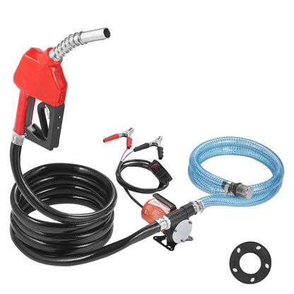 Fuel Transfer Pump, 12V DC 30L/min(8 GPM) 124W(1/6 HP), Portable Electric Diesel Transfer Pump with Auto Shut-Off Fuel Nozzle, Long Inlet & Outlet Hose for Gasoline, Diesel, Kerosene, Methanol Blends