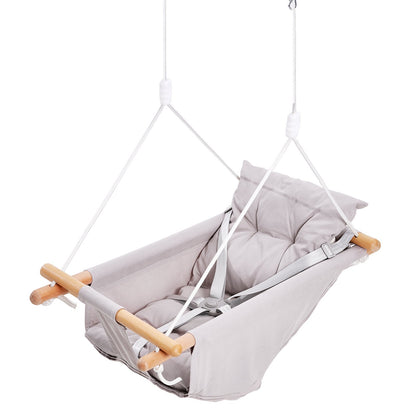 Canvas Hammock Swing, 3 Modes Baby Swing Indoor and Outdoor with 5-Point Harness, and Tree Straps, 150lbs Weight Capacity, Integrated Cushion, Wooden Hanging Swing Seat for Baby to Toddler