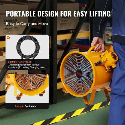 Portable Ventilator, 304.8mm Heavy Duty Cylinder Fan, 500W Strong Shop Exhaust Fan 2500CFM, 3m Power Cord (No charging head), Industrial Utility Blower for Sucking Dust, Smoke Home/Workplace