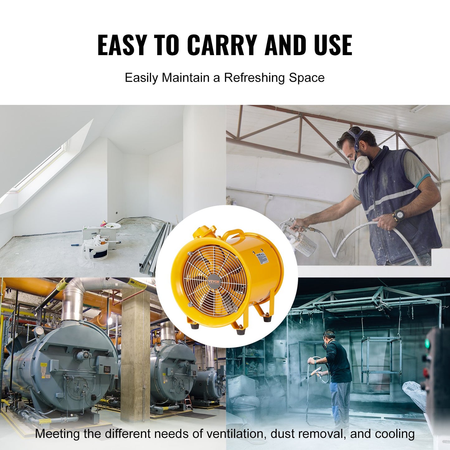 Portable Ventilator, 304.8mm Heavy Duty Cylinder Fan, 500W Strong Shop Exhaust Fan 2500CFM, 3m Power Cord (No charging head), Industrial Utility Blower for Sucking Dust, Smoke Home/Workplace