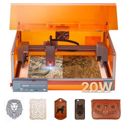 Laser Engraver, 20W, Laser Engraving and Cutting Machine with Enclosure, Laser Cutter Engraver Machine, 7000 mm/min, 300 x 300 mm Working Area, for Wood, Leather, Glass, Certain Metal, Class 1