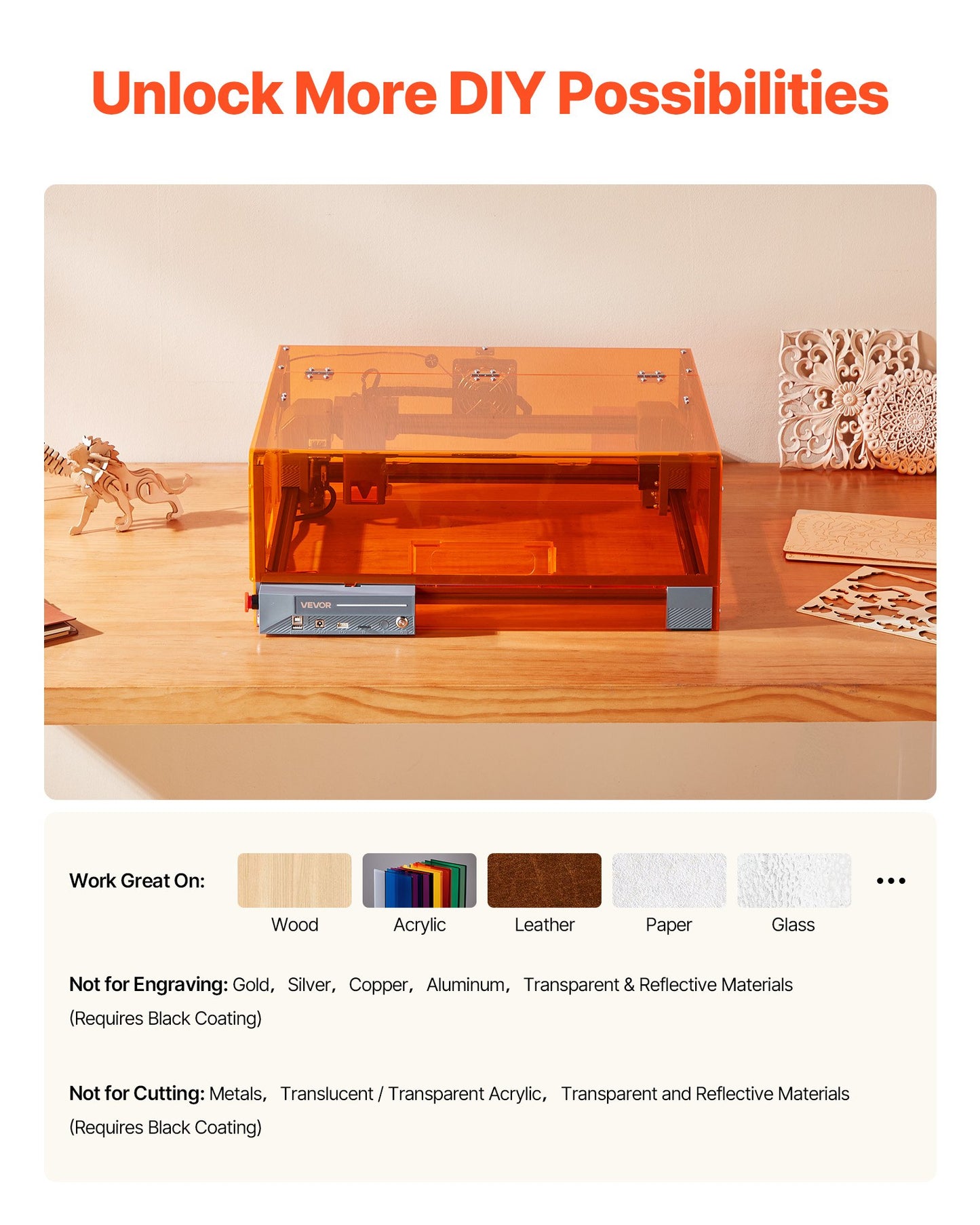 Laser Engraver, 20W, Laser Engraving and Cutting Machine with Enclosure, Laser Cutter Engraver Machine, 7000 mm/min, 300 x 300 mm Working Area, for Wood, Leather, Glass, Certain Metal, Class 1