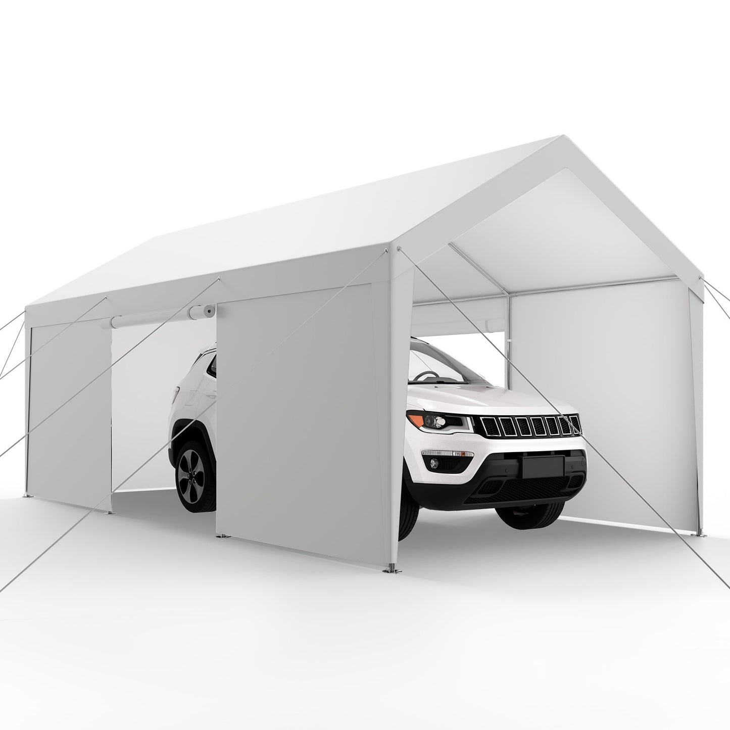 Carport, 10 x 20 FT Outdoor Car Canopy, Potable Carport with Removable Sidewalls & Door, Heavy Duty Car Shelter, UV-Resistant & Water-Resistant, All-Season Protection for Automobile Boat White