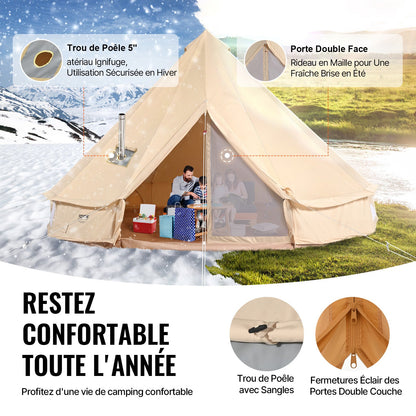 Canvas-Glockenzelt, 4 m/13,12 ft Jurtenzelt für 4 Jahreszeiten, Canvas-Zelt mit Ofenrohrdurchführung, atmungsaktiv, für bis zu 6 Personen, ideal für Familien-Camping, Outdoor-Aktivitäten und Jagdausflüge