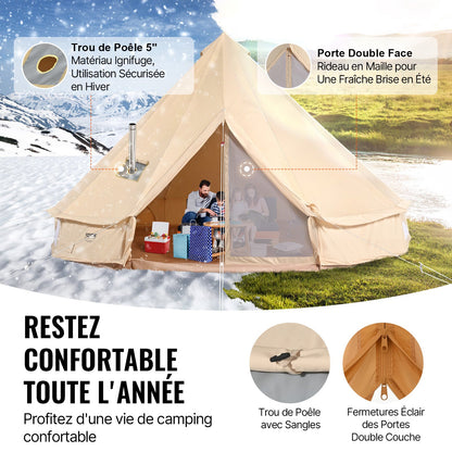 Glockenzelt aus Segeltuch, 5 m/16,4 ft Jurtenzelt für 4 Jahreszeiten, Campingzelt aus Segeltuch mit Ofenrohrdurchführung, atmungsaktives Zelt für bis zu 8 Personen, ideal für Familien-Camping, Outdoor-Aktivitäten und Jagdausflüge