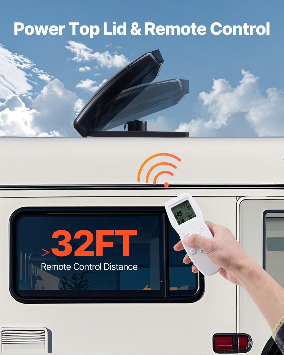 RV Vent Fan, 14 inch RV Roof Vent Fan 12V, Powerful 10-Speed Reversible Fan with Remote Control, Built-in Rain Cover, Power Top Lid,12 inch Fan Blade,Fits 14 x14 inch Roof Openings