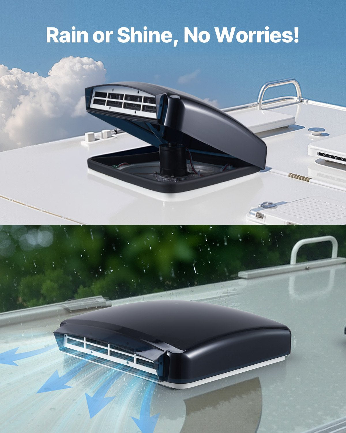 RV Vent Fan, 14 inch RV Roof Vent Fan 12V, Powerful 10-Speed Reversible Fan with Remote Control, Built-in Rain Cover, Power Top Lid,12 inch Fan Blade,Fits 14 x14 inch Roof Openings