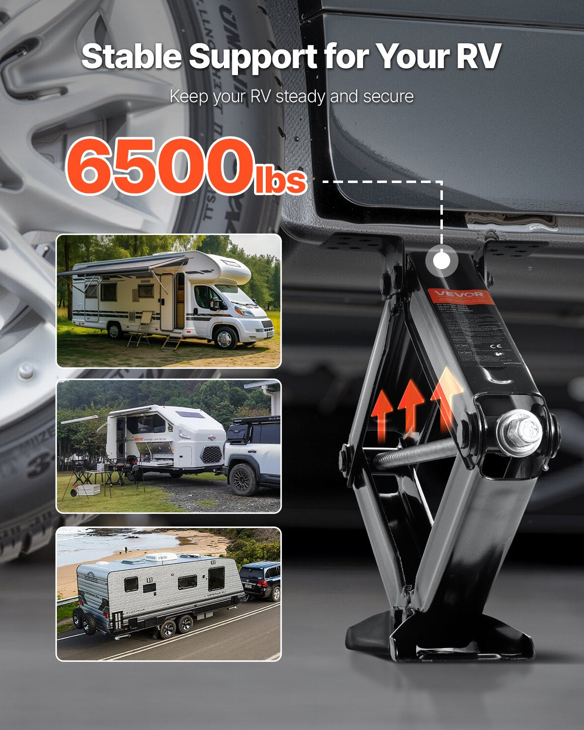 6500 lbs RV Scissor Jacks, 4-23.4 in RV Stabilizer Leveling Scissor Jacks, Set of 2, Heavy Duty Stabilizer Jack with Crank Handle, Socket and Bubble Levels, Not Easily Bent or Deformed