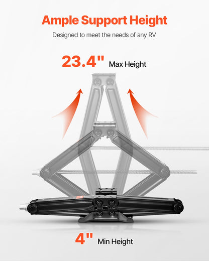 5000 lbs RV Scissor Jacks, 4-23.4 in RV Stabilizer Leveling Scissor Jacks, Set of 4, Heavy Duty Stabilizer Jack with Crank Handle, Socket and Bubble Levels, Not Easily Bent or Deformed