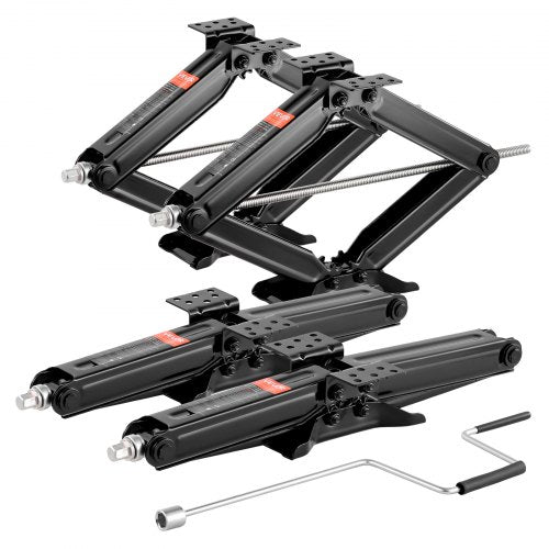 6500 lbs RV Scissor Jacks, 4-23.4 in RV Stabilizer Leveling Scissor Jacks, Set of 4, Heavy Duty Stabilizer Jack with Crank Handle, Socket and Bubble Levels, Not Easily Bent or Deformed