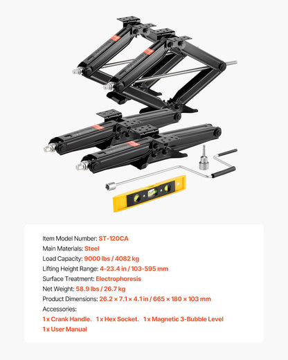 9000 lbs RV Scissor Jacks, 4-23.4 in RV Stabilizer Leveling Scissor Jacks, Set of 4, Heavy Duty Stabilizer Jack with Crank Handle, Socket and Bubble Levels, Not Easily Bent or Deformed